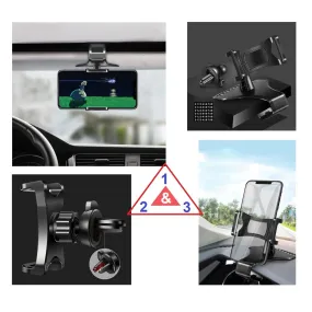 3 in 1 Car GPS Smartphone Holder: Dashboard / Visor Clamp   AC Grid Clip for Sharp R1 - Black