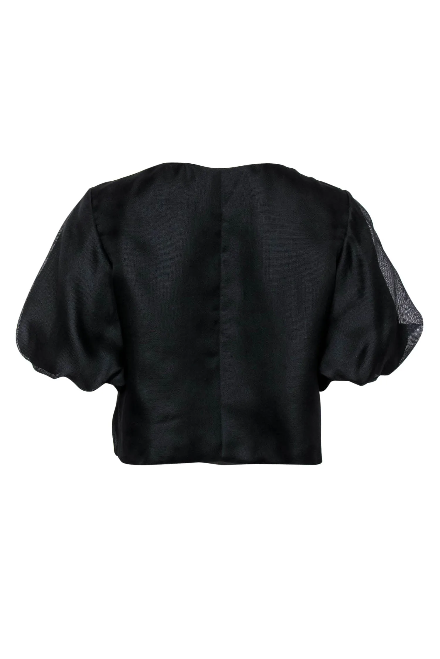 Armani Collezioni - Black Cropped Puff Sleeve Button-Up Silk Jacket Sz 6