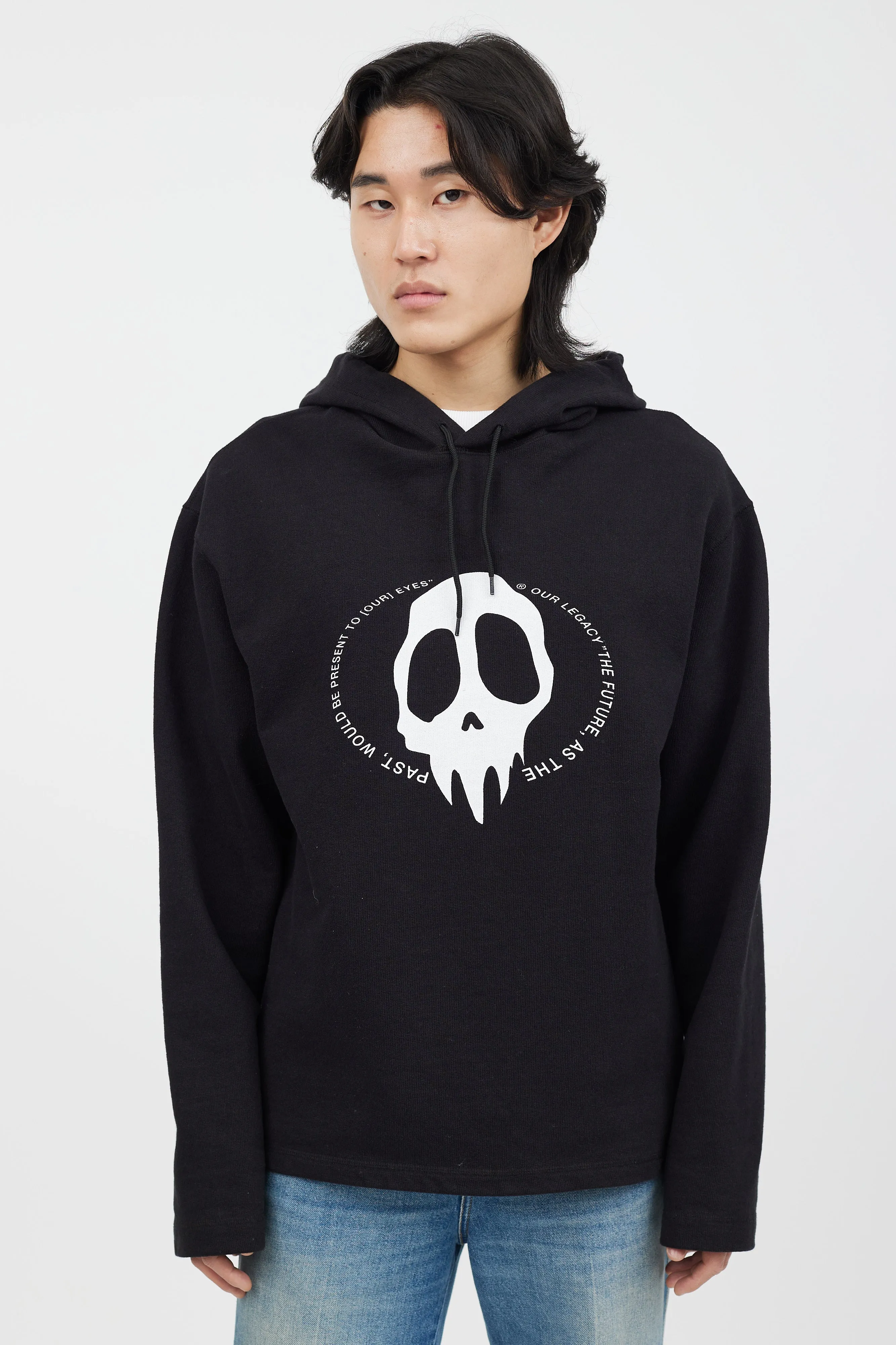 Black Maverick Skull Print Loose Hoodie
