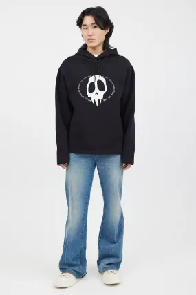 Black Maverick Skull Print Loose Hoodie