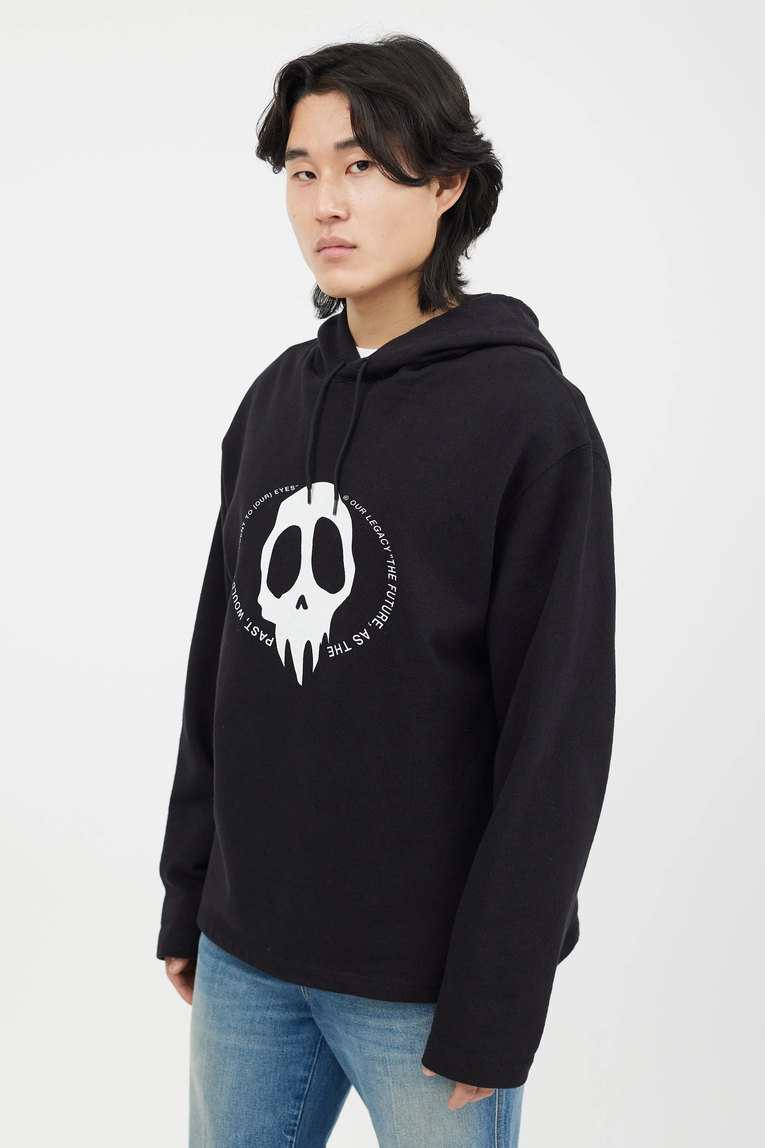 Black Maverick Skull Print Loose Hoodie
