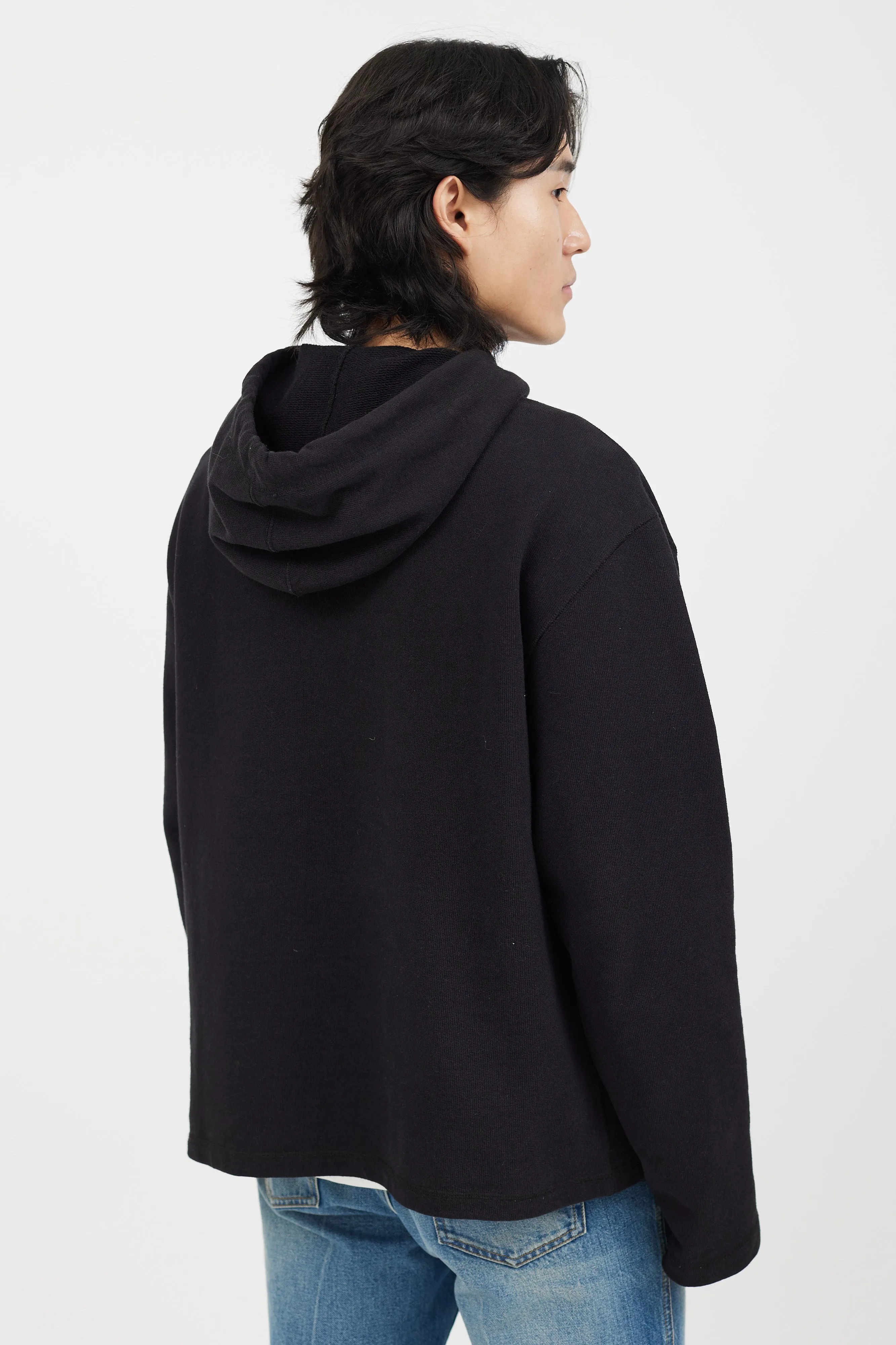Black Maverick Skull Print Loose Hoodie