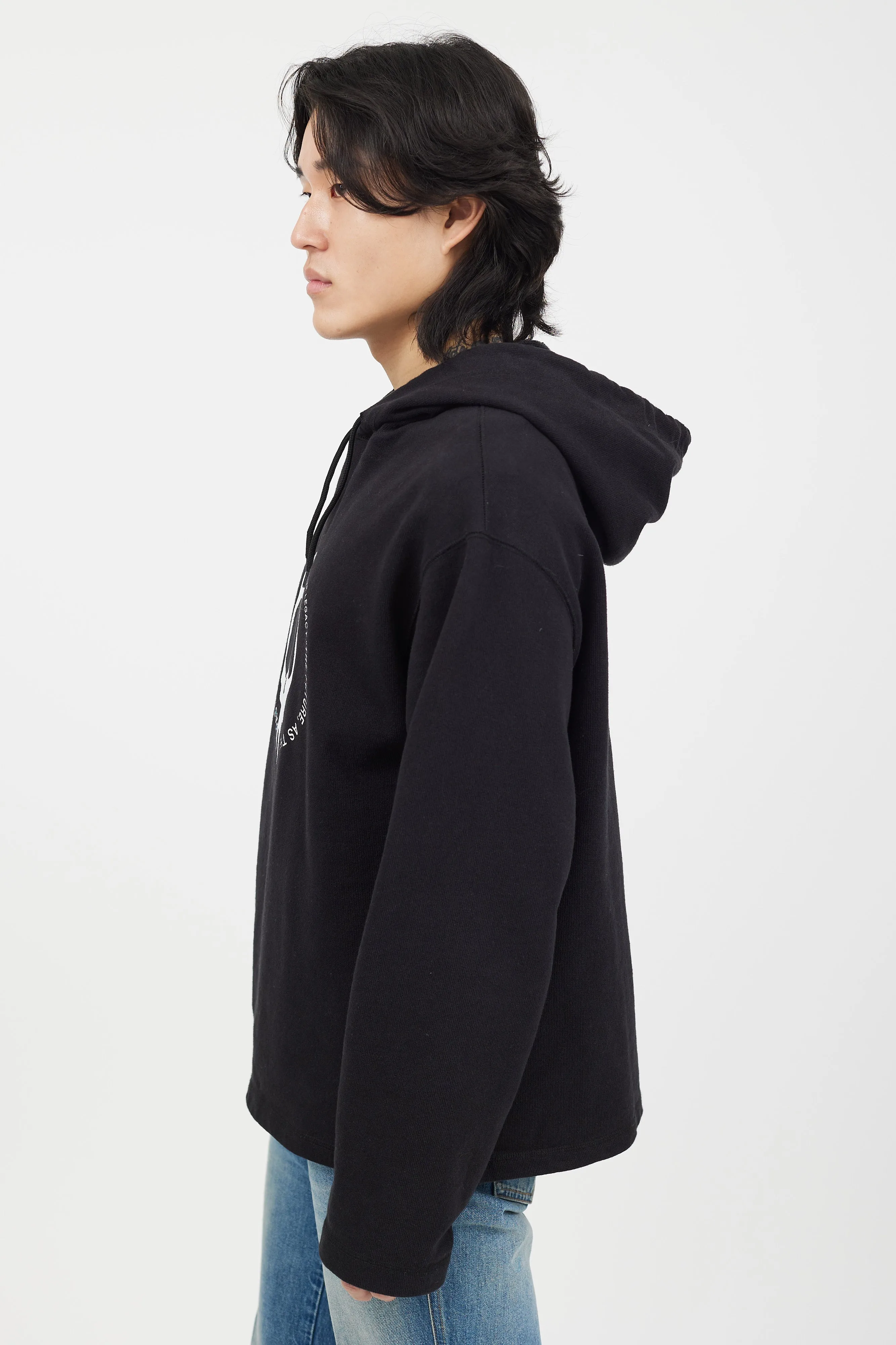 Black Maverick Skull Print Loose Hoodie