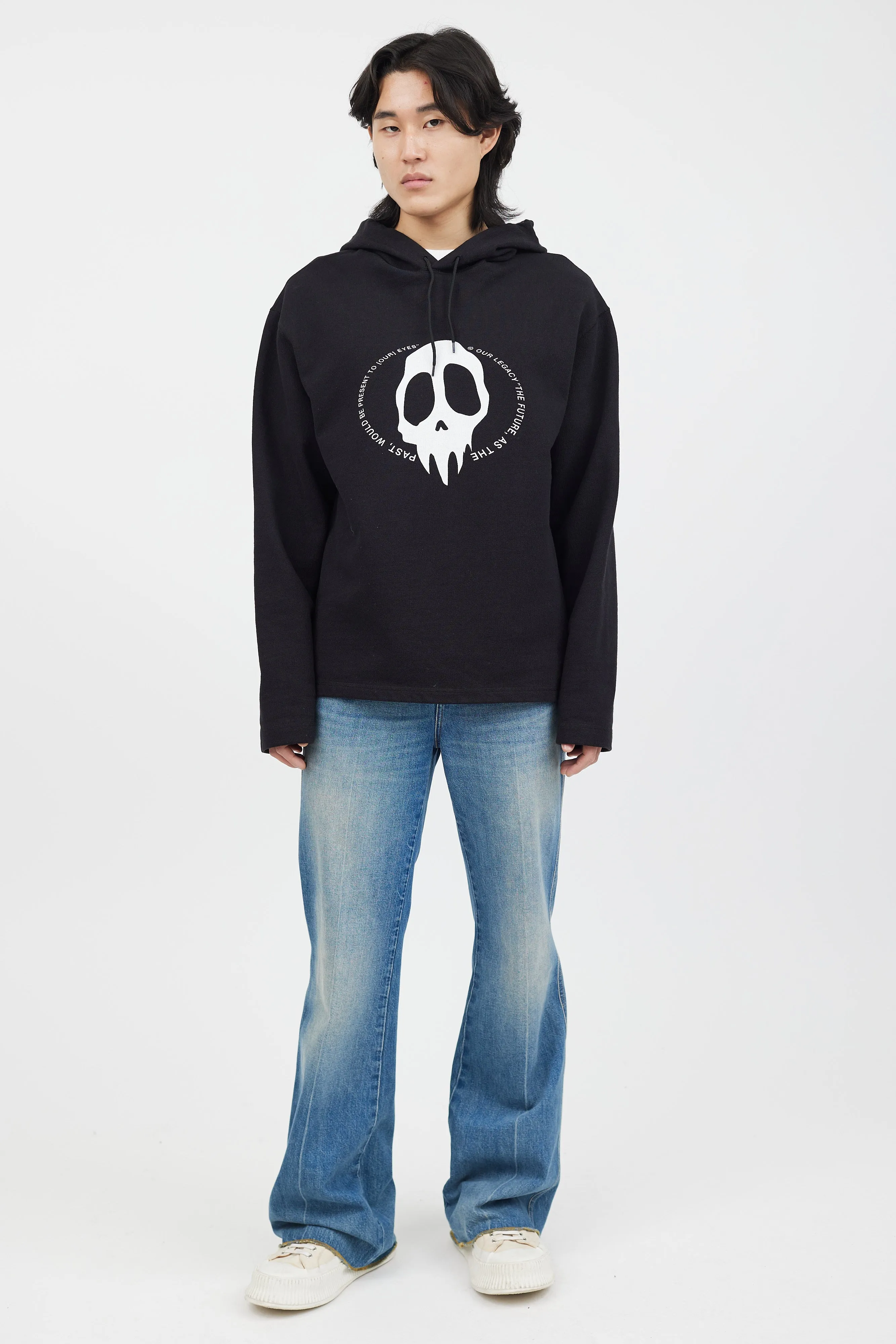 Black Maverick Skull Print Loose Hoodie