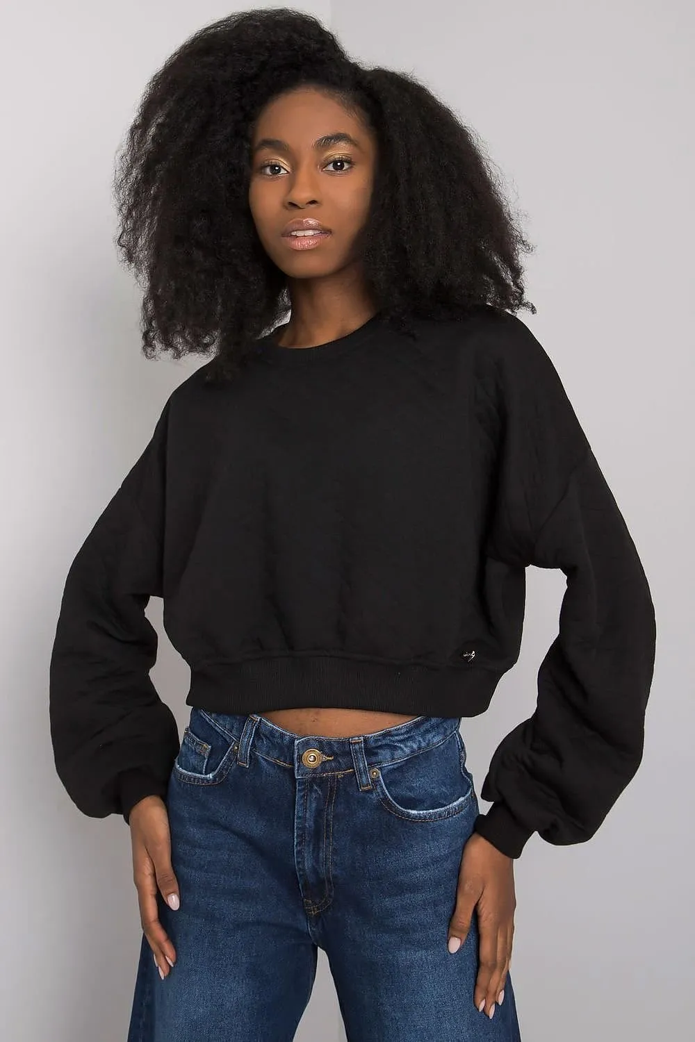 Chic Quilted Sleeve Sweatshirt - Luxurious Cotton Blend, Fashionable Ribbed Details