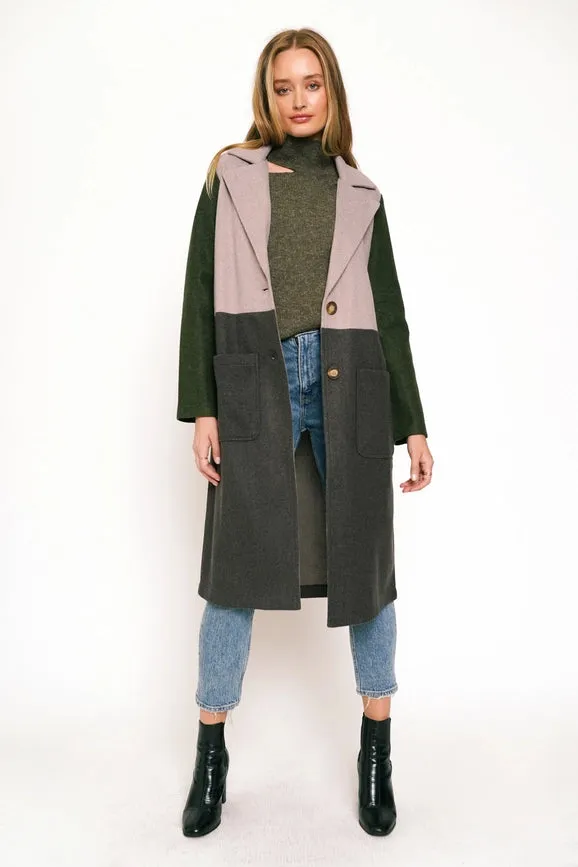 Color Block Long Coat Char