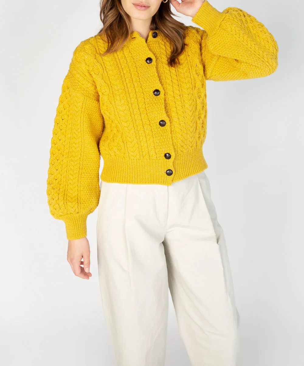 Cropped Aran Cardigan  -sunflower yellow