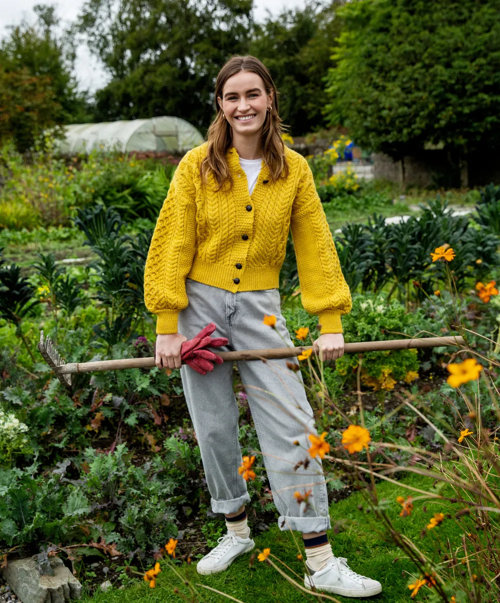 Cropped Aran Cardigan  -sunflower yellow