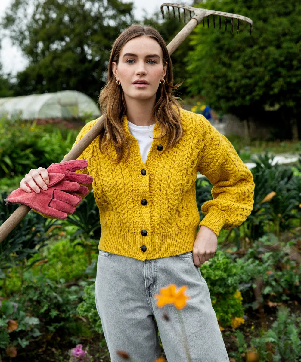 Cropped Aran Cardigan  -sunflower yellow