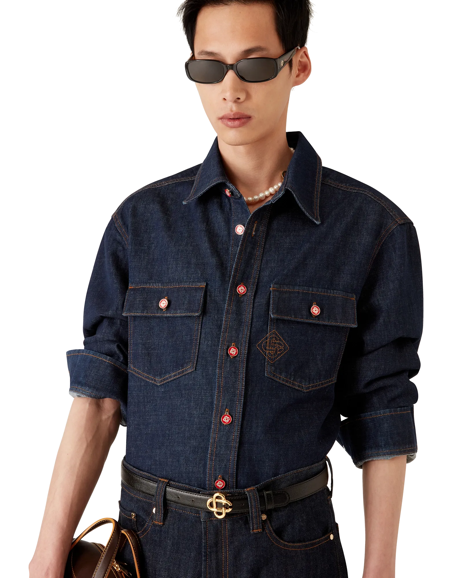 Denim shirt with logo embroidery