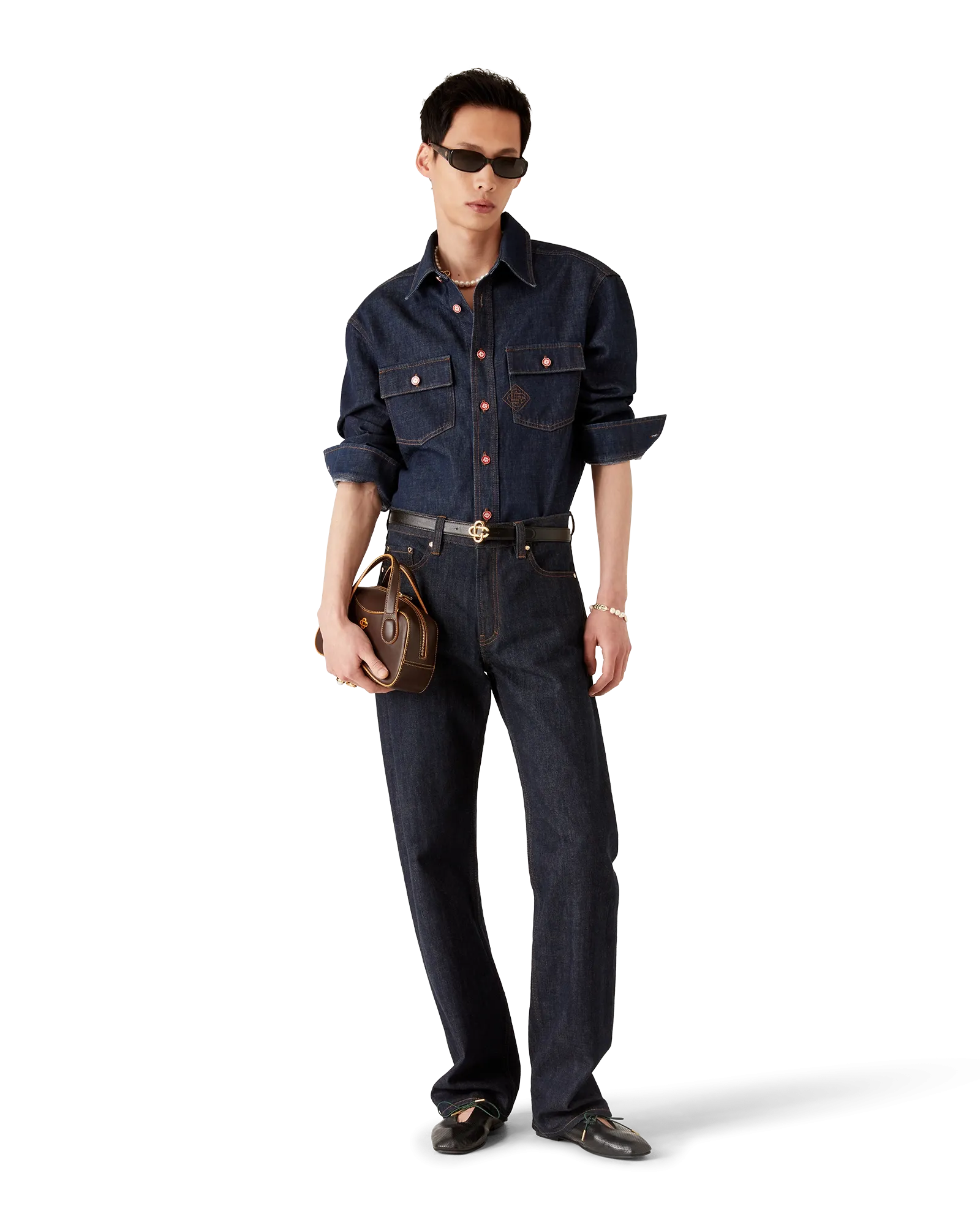 Denim shirt with logo embroidery