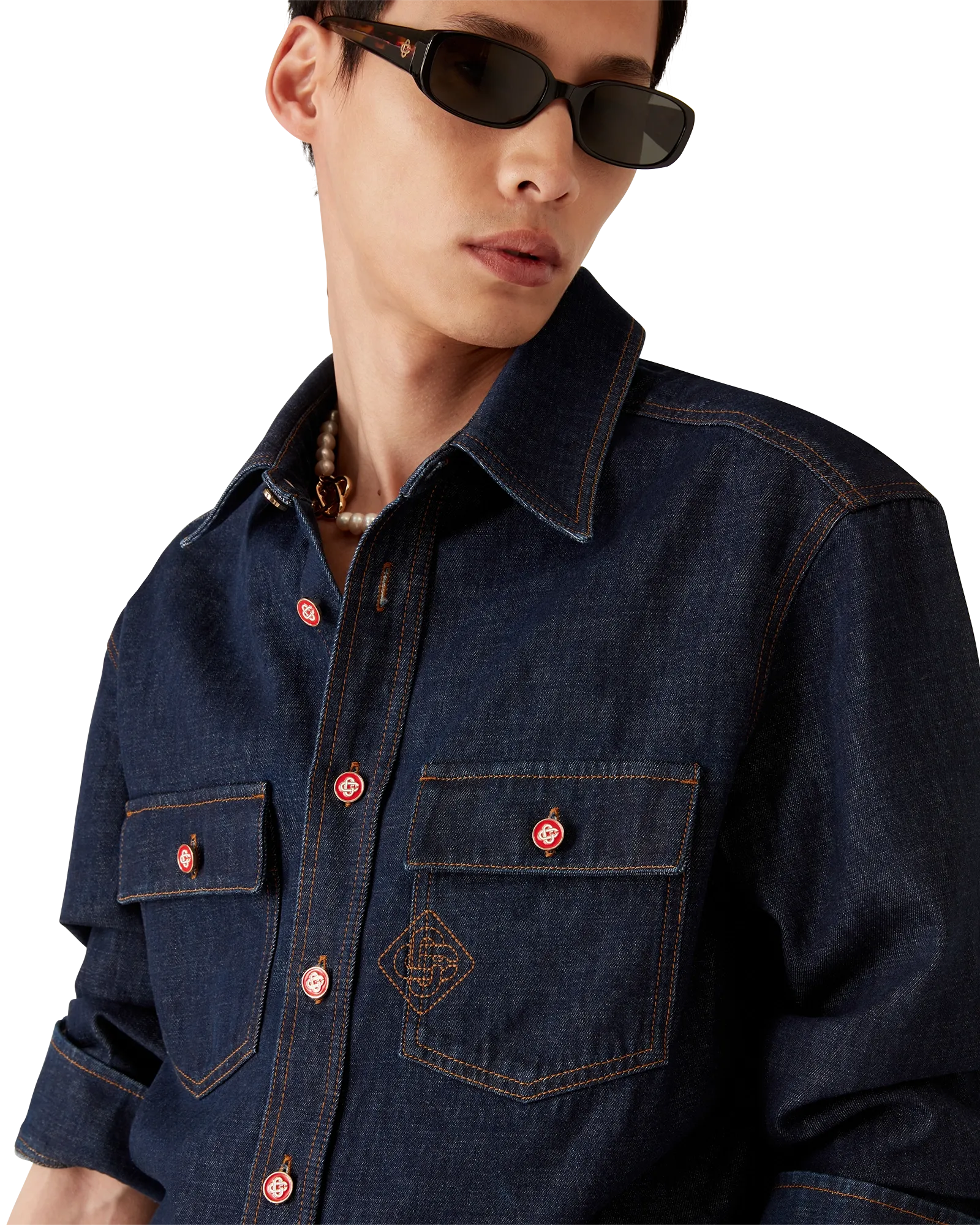Denim shirt with logo embroidery