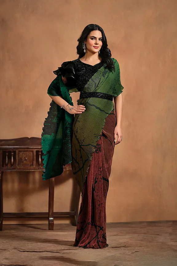 Green Pure Satin Silk Pure Hand work Ready to wear Saree