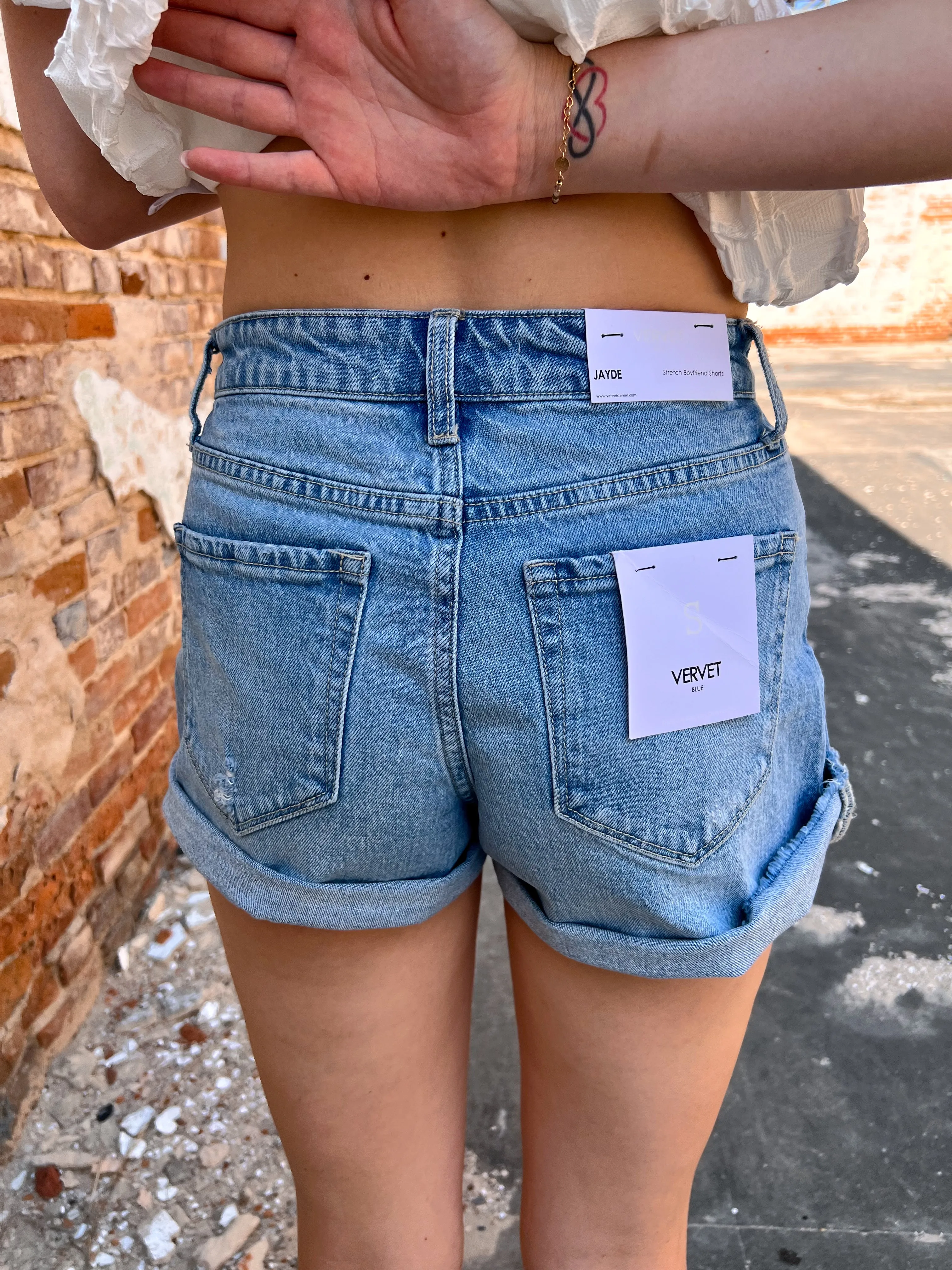 Jade High Rise Boyfriend Vervet Denim Shorts