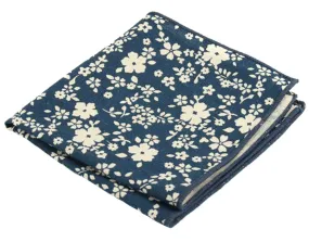 Japanese Ao Blue White Sakura Floral Pocket Square - [2017 Spring]