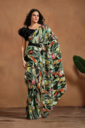 Light Green Pure Satin Silk Pure Hand work Ready to wear Saree