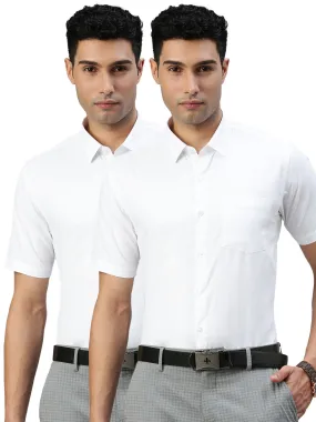 Men Cotton Rich White Half Sleeves Formal Shirt (2 Pcs Pack)