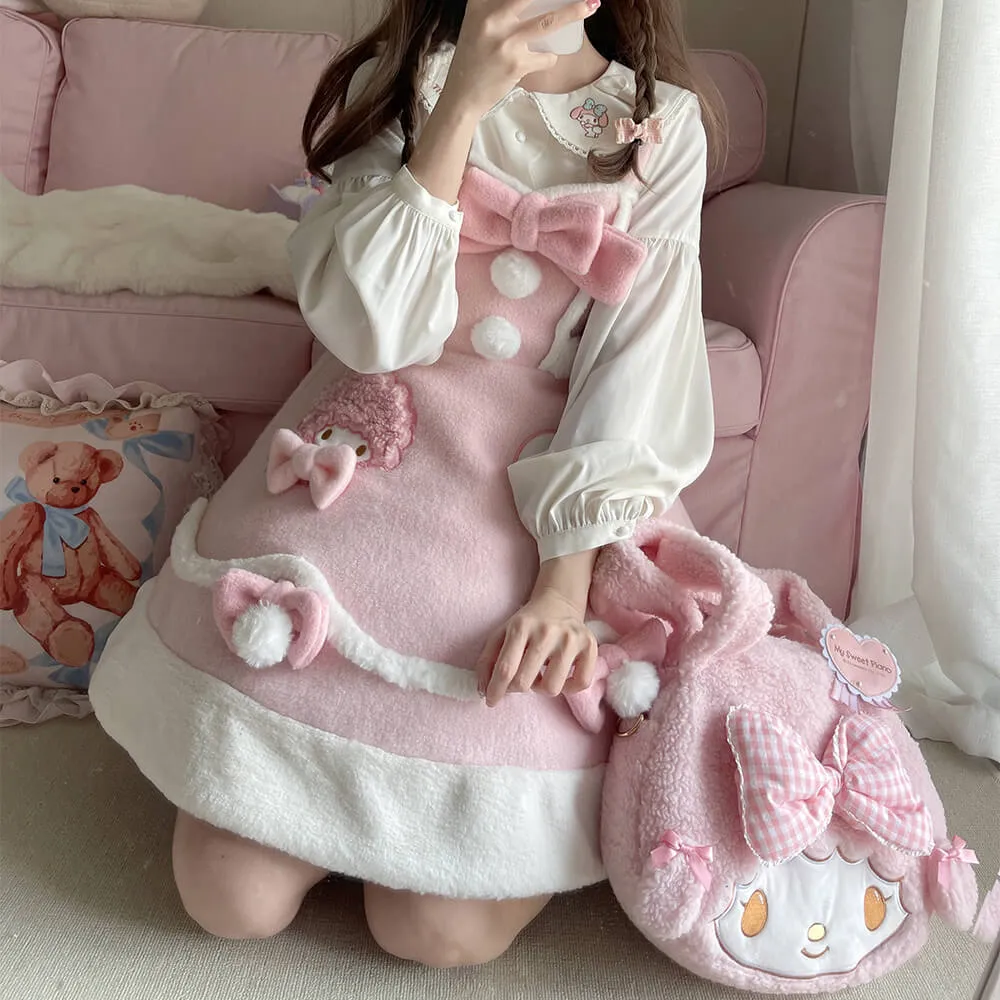 My Sweet Piano Woolen JSK Dress with Pompom Bowknot