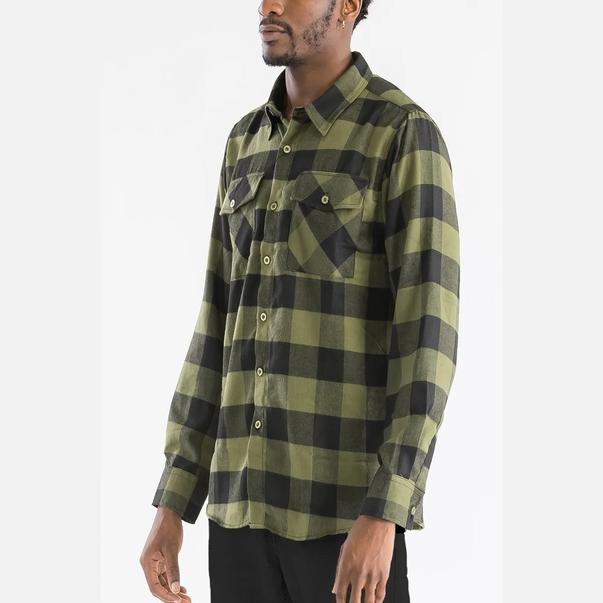 Olive & Black Checkered Flannel Shirt