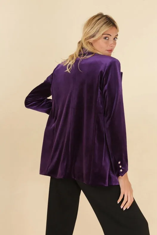 Oversized Velvet Jacket With A Gold Button Purple