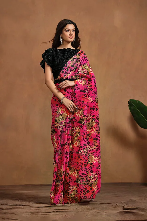Pink Pure Satin Silk Pure Hand work Ready to wear Saree