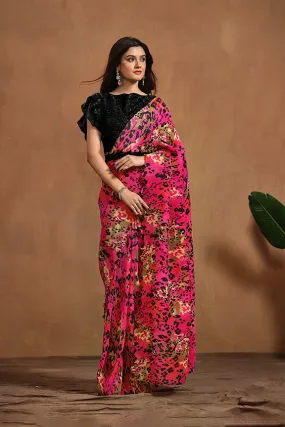Pink Pure Satin Silk Pure Hand work Ready to wear Saree