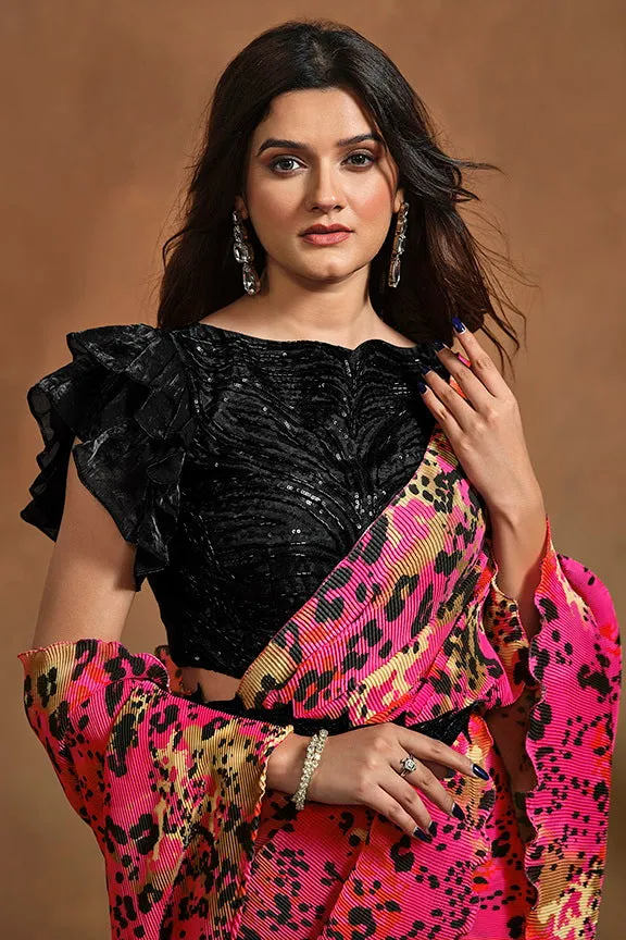 Pink Pure Satin Silk Pure Hand work Ready to wear Saree