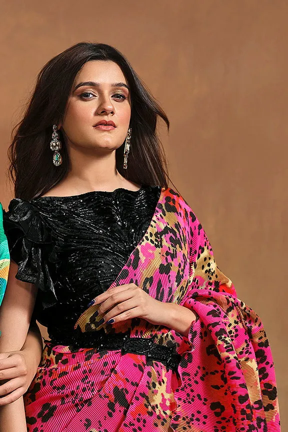 Pink Pure Satin Silk Pure Hand work Ready to wear Saree