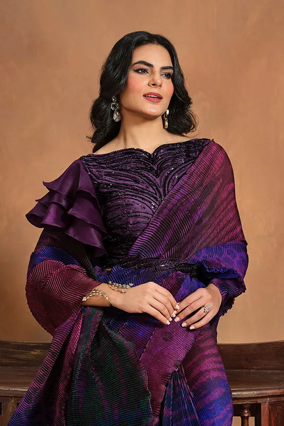 Purple Pure Satin Silk Pure Hand work Ready to wear Saree