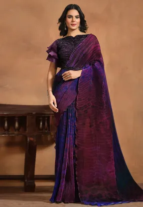 Purple Pure Satin Silk Pure Hand work Ready to wear Saree