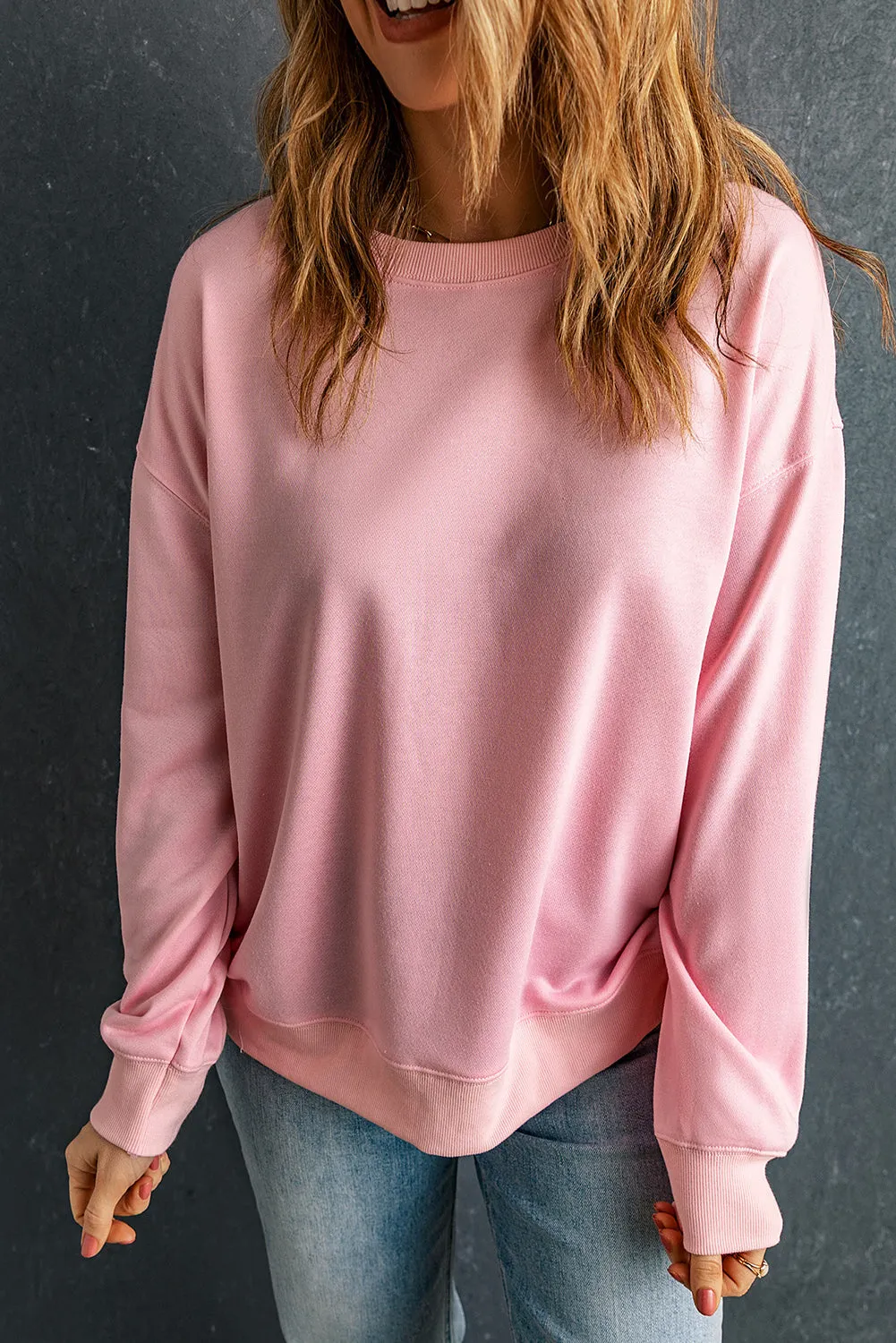Solid Crewneck Pullover Sweatshirt