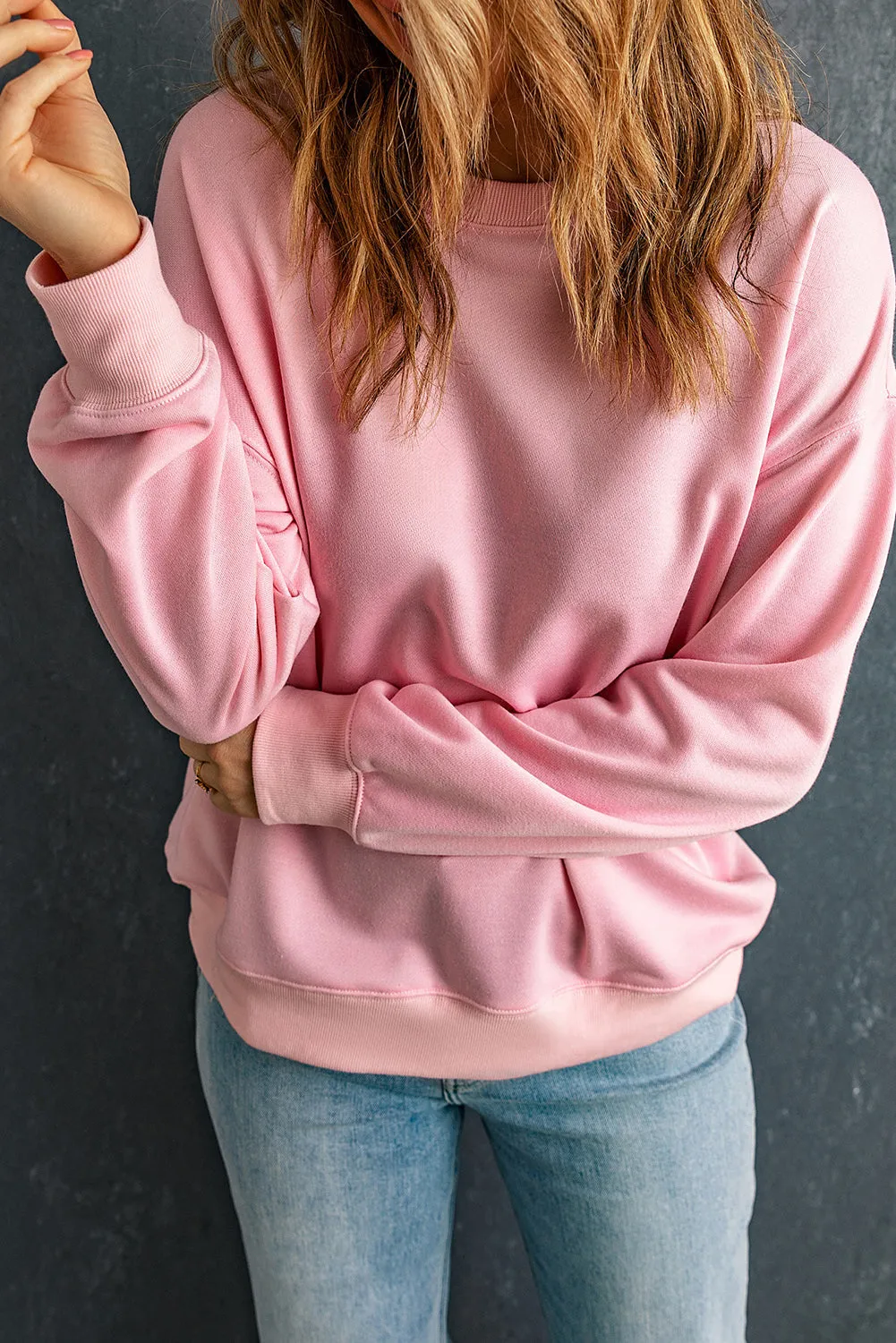 Solid Crewneck Pullover Sweatshirt