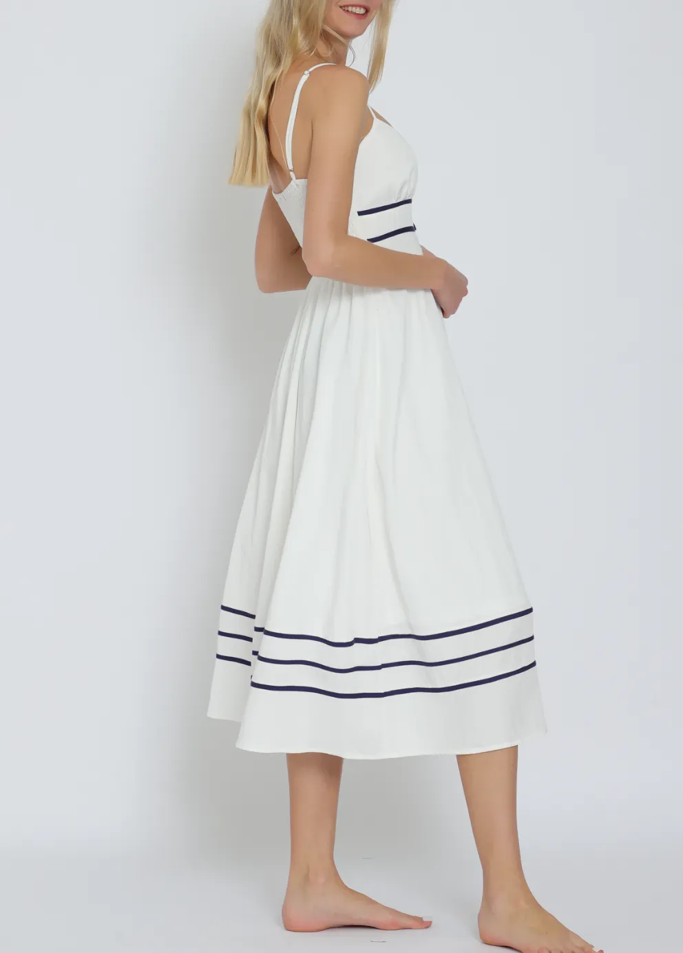 Thin Adjustable Strap Contrast Midi Dress