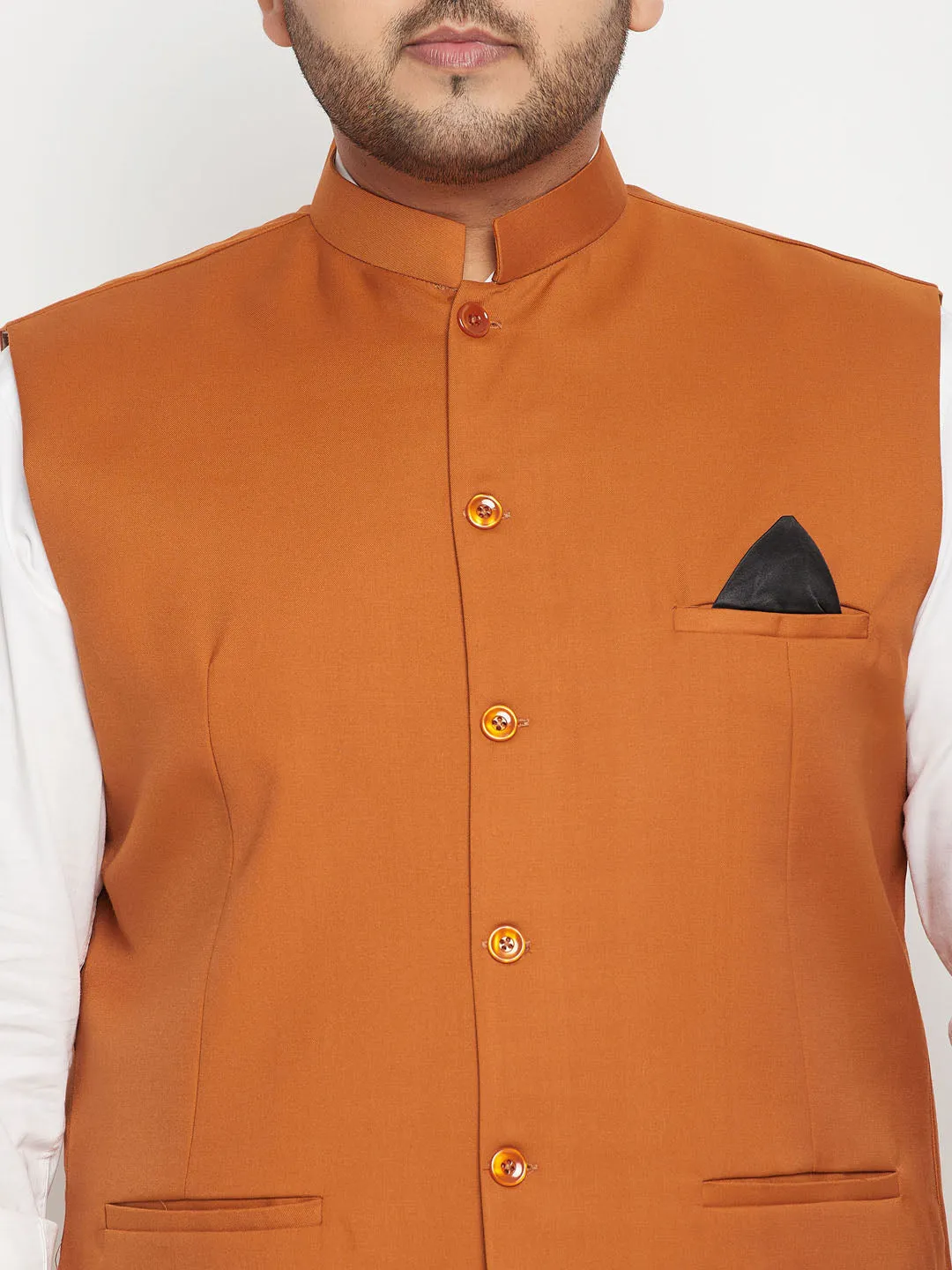 VASTRAMAY Orange Cotton Blend Nehru Jacket