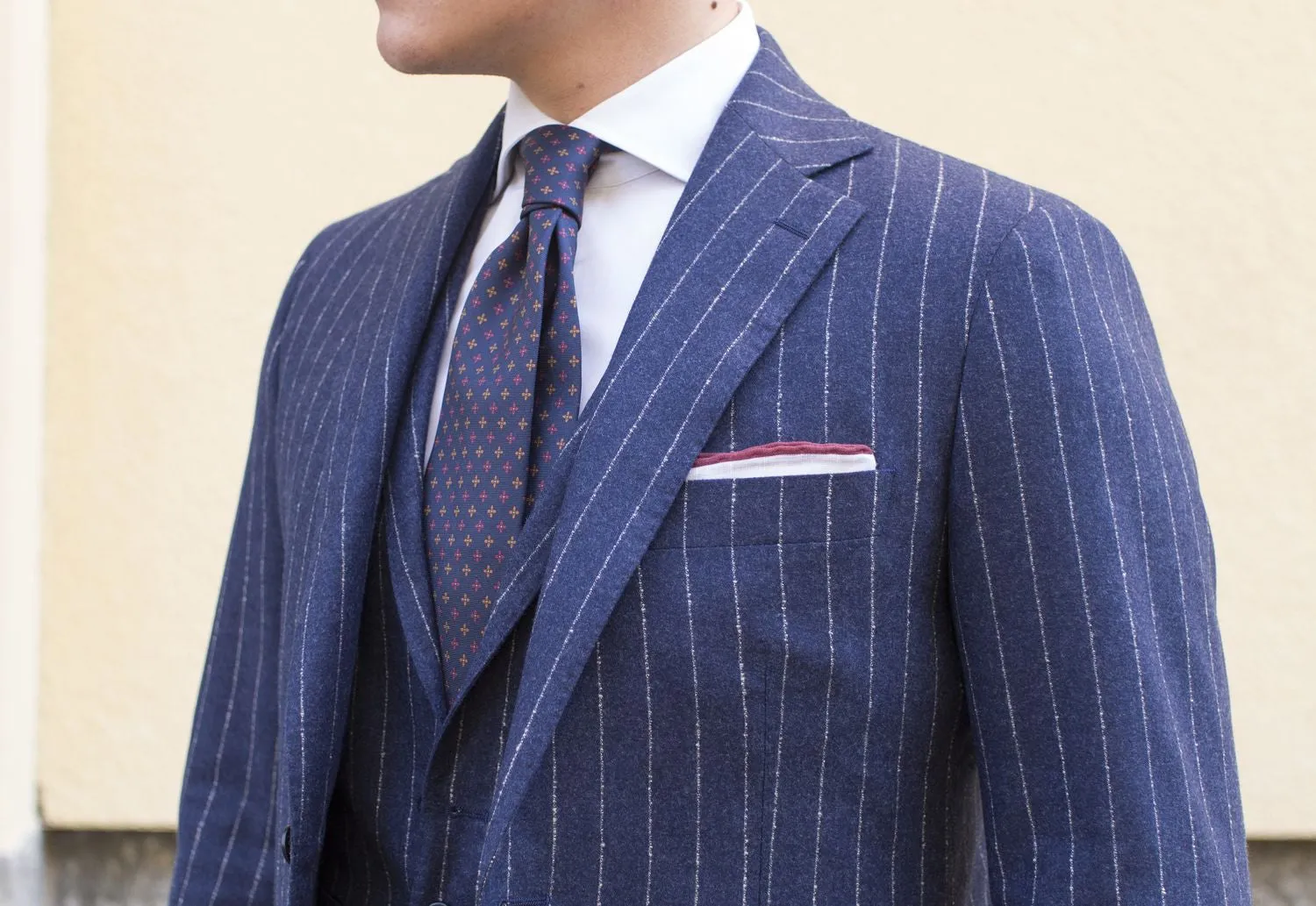 White / Bordeaux Burgundy Stitched Pocket Square - [2017 Spring]