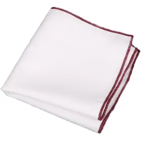 White / Bordeaux Burgundy Stitched Pocket Square - [2017 Spring]