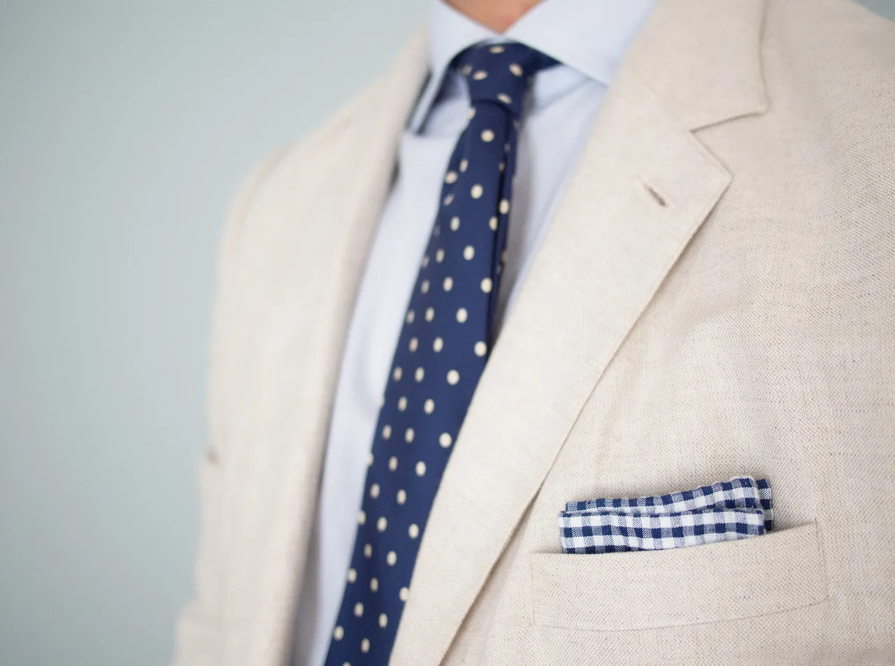 White / Egyptian Blue Gingham Pocket Square - [2017 Spring]