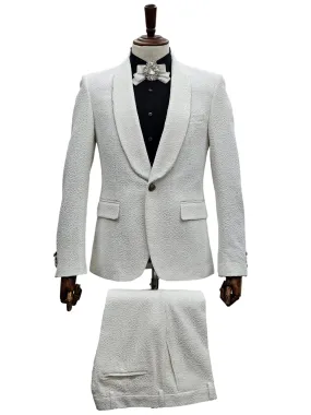 White Textured Tuxedo Suit - Contemporary Splendor - Statement for 2024 Prom and Wedding Seasons