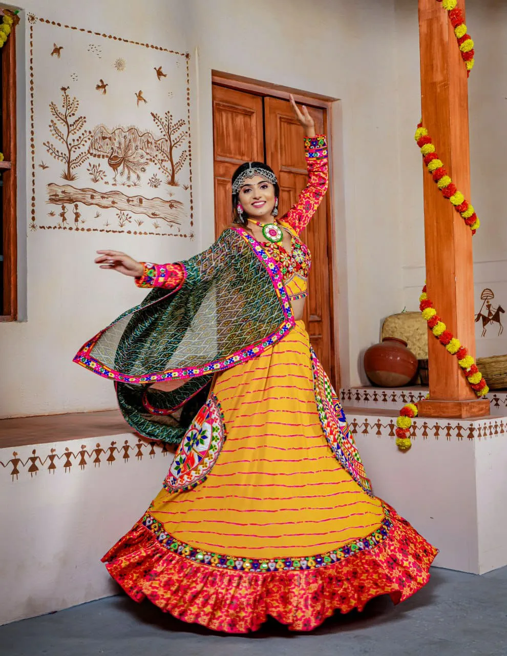 Yellow Suryamukhi Navaratri Lahenga Choli