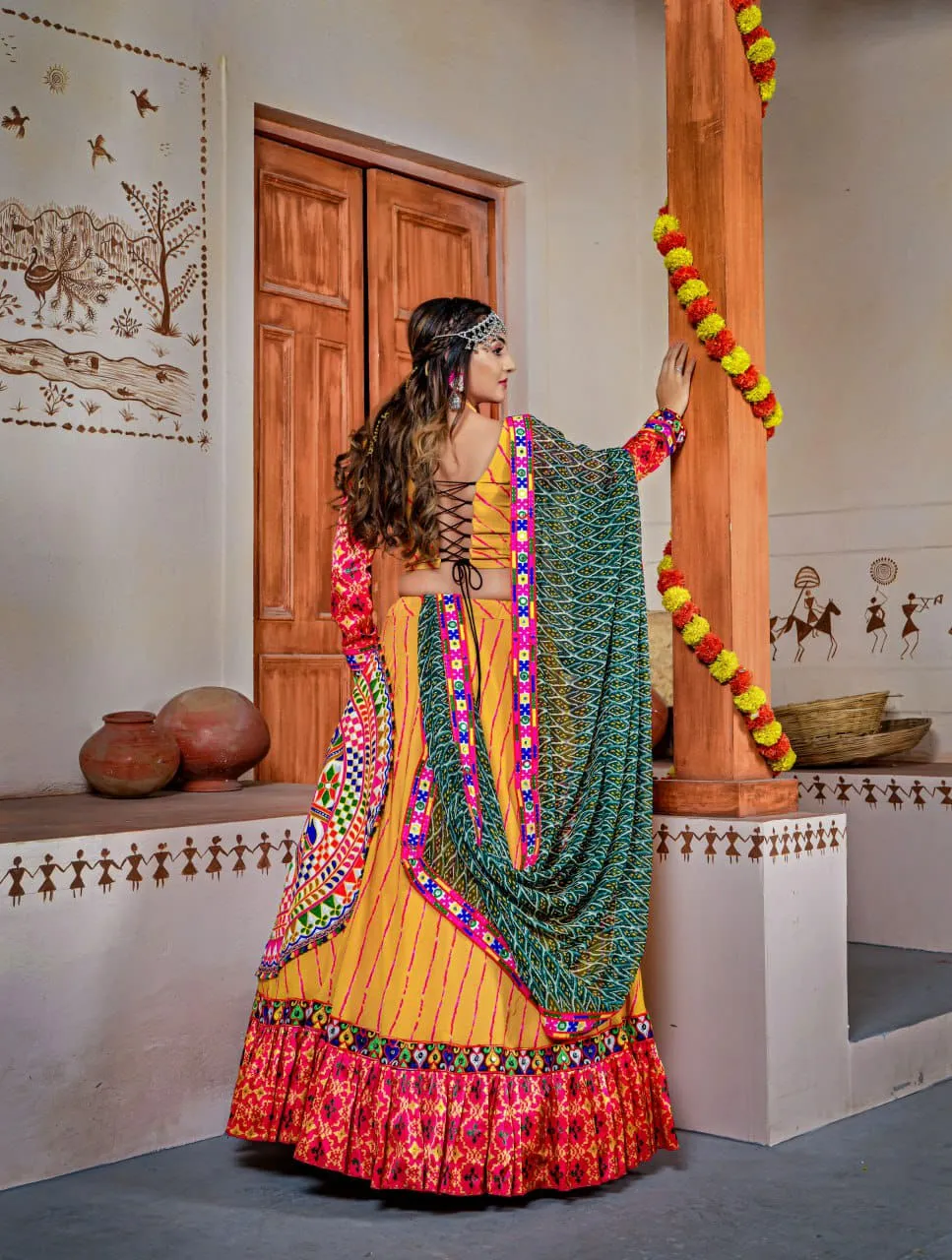 Yellow Suryamukhi Navaratri Lahenga Choli