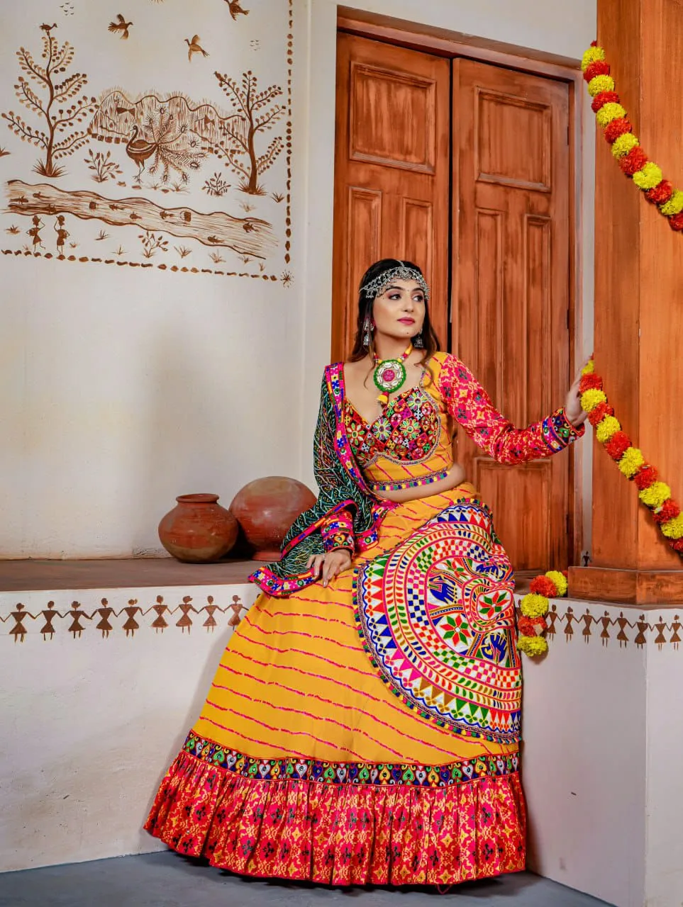 Yellow Suryamukhi Navaratri Lahenga Choli